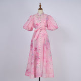 Summer Court Style High Design Feeling Heavy Industry Nail Drill Short Sleeve Single Buckle Dress + Sling