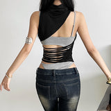 2025 Spring And Summer New Women's High-Collar Design Irregular Sleeveless Vest Hot Girl Hollow Sexy Sweating
