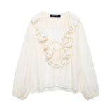 Z Early And Early Autumn New French Sweet V-Neck Thin Long-Sleeved Lotus Leaf Shirt Top 8544207