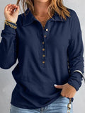 Solid Color Knitted Shirt Women's Single Buckle Collar Long Sleeves Loose Leisure Bottoming Top Autumn And Winter New