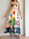 Spring 2025 Women's New Temperament Elegant High-Waist Print Slings Casual Fashion Dress