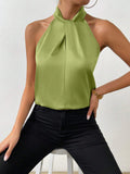 Women's Clothing 2025 Summer New Color Clove Hanging Neck Sleeveless Vest Ribbon Simulation Silk Top