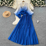 Folded Suit Female Strap To Waist Gradient Color Pressure Folding Shirt High Waist 100 Folded Skirt Two Sets