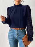 2025 Spring And Autumn New Solid Color Half Height Folding Spliced Wavy Lotus Leaf Side Long Sleeve Yarn Cloth