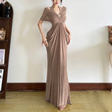 2025 Summer Fashion Trend Women's New V-Necked Bare Back Mesh Splicing Body And Hip Dress