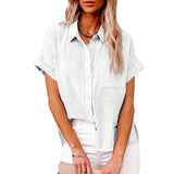 Wish Summer New Women's Solid Color Linen Shirt Short Sleeve Casual Loose Shirt