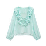 Z2025 New Women's Fashion Simple Cascade Decoration Long-Sleeved Shirt Women 8544207
