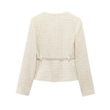 Belt Textured Long-Sleeved Round-Neck Casual Suit Jacket 2025 Spring Temperament Button Trim Jacket Woman
