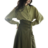Autumn 2025 New Elegant Senior Shirt Skirt Tide French Green Asymmetric Collar Retro Suit Woman