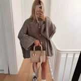 Women's 24 Years Autumn And Winter New Collar Metal Button Decoration Bat Sleeve Sweater