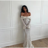 Women's Dress 2025 New Fashion Elegant Sexy One-Word Shoulder Lace Dress