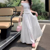 Large-Size Fatmm Cake White Dress Autumn Big Umbrella Skirt Folded Tight Body Fat Long Skirt