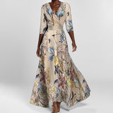 2025 Women's Fashion Elegant Temperament V-Neck Print With Large Skirt Dress Dress Woman