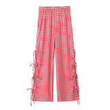 Telter Bow Tie Side Hollow High-Waisted Casual Trousers 2025 Spring And Summer Women's Broad Leg Trousers