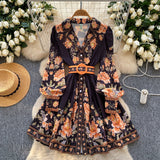 French Spring Dress New Dress Women 2025 Fashion Suit Collar Long Sleeves To Roll Print A-Word Skirt