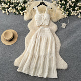 Reduce The Age Of Fresh Spring And Summer Holiday Wind Short Flying Sleeve Slings Slings + High-Waisted Wrinkles Skirt Two Sets