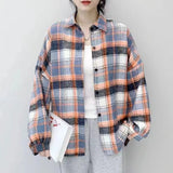 Grinding Thick Hair This Plaid Shirt Women Loose Long Autumn And Winter New Hong Kong Taste Shirt Coat Tide