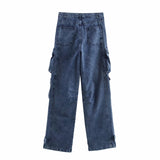 Women's Loose Jeans 2025 Spring French Retro Casual Multi-Pocket High-Waisted Trousers