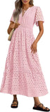 2025 Women's V-Neck A-Shaped Hollow Lace Cake Dress