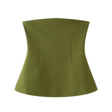 2025 Spring Sexy Women's Pure Color Bare Shoulder Sleeveless Word Collar Short Shirt With Breast Vest
