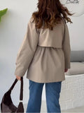 2025 Women's Long-Sleeved Solid Color Tie Button Stormcoat