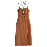 Pearl Esseeded Slinged Sling Dress 2025 Summer Sexy Show-Back High-Waist Side Open-Peking Fan Flute Skirt