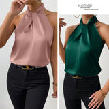 Women's Clothing 2025 Summer New Color Clove Hanging Neck Sleeveless Vest Ribbon Simulation Silk Top