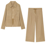 Women's 2025 New Fashion Casual Casual Pocket Pants Jacket Set
