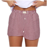 2025 Summer New Ladies Leisurely Comfortable High-Waisted Broad-Legged Retro Lattice Shorts