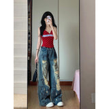 Tall Retro Hottie Languid Wind Ripped Jeans Women Summer Design Feel To Do Old Dirty Tug Trousers