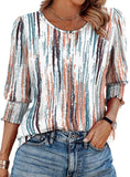 25 Color Women's Clothing 2025 Autumn Loose Leisure Printing Seven-Sleeve Round-Neck T-Shirt Top