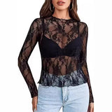 2025 Women's T-Shirt Burst Lace Splicing Loose V-Neck Short-Sleeved T-Shirt