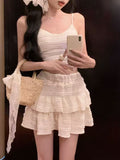 Pure-Style White Sling With Breast-Wear Vest Body Bm Half-Dress Skirt Set With Short Top Bottom Shirt Summer