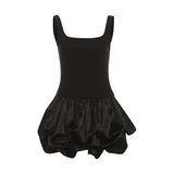 2025 Autumn And Winter Women's New Pure Color Temperament Sexy Square Collar Taut Puffed Skirt Sleeveless Dress Women