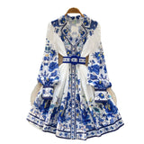 French Spring Dress New Dress Women 2025 Fashion Suit Collar Long Sleeves To Roll Print A-Word Skirt