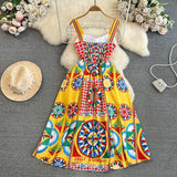 Vintage Court Baroque Sling Sling Dress Seaside Holiday With Thin Letter Positioning Printing Dress