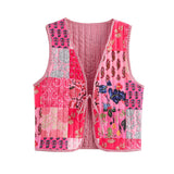 New Literary Retro Wearing Waist Vest Vest Printed Tie Cotton Vest