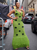 2025 Summer New Women's Personality Round Dot Knitted Long Tweed Sling Dress Woman