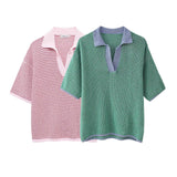2025 Summer New Women's Loose Knit POLO Shirt Top High Waist Shorts