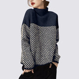French Design Sense Niche Knitted Jersey High-Neck Loose Streak Languid Wind Thick Sweater Woman