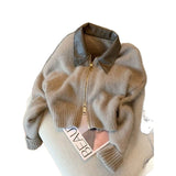 2025 Spring And Autumn New Loose Gas Coat Ankola Red College Wind Splicing Fake Two Knitted Shirt Women