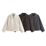 Ins Wind Autumn New Women's Temperament Simple Collar Short Solid Color Hair Coat