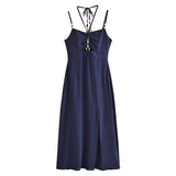 Pearl Esseeded Slinged Sling Dress 2025 Summer Sexy Show-Back High-Waist Side Open-Peking Fan Flute Skirt
