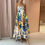 Spring 2025 Women's New Temperament Elegant High-Waist Print Slings Casual Fashion Dress