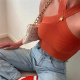 Women's Mb Sexy Cross-Hanging Neck Knitting Short Outer Wear Inside The Bottom Sling Sling Vest Top