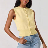 Summer New Knitted Top Women's Sexy Sleeveless Outer Button Vest Vest