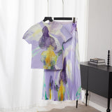Miyaji Fashion Set Women's Summer French High-Grade Folding Print Short-Sleeved Top + Loose A Word 100-Fold Long Skirt