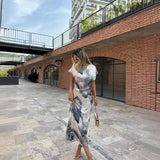 Women's New Fashion Round Collar A Twill Section Tie-Dye Silk-Stained Texture Dress