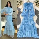 French Dress Women 2025 New High-End Lace To Receive Waist Lantern Sleeves Side Long Dress Dress