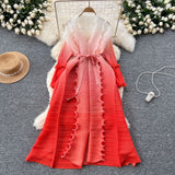 Relaxed Strap Long Three-Home Folded Coat Female Fashionable Gradient Wood Ear Pressure Skirt